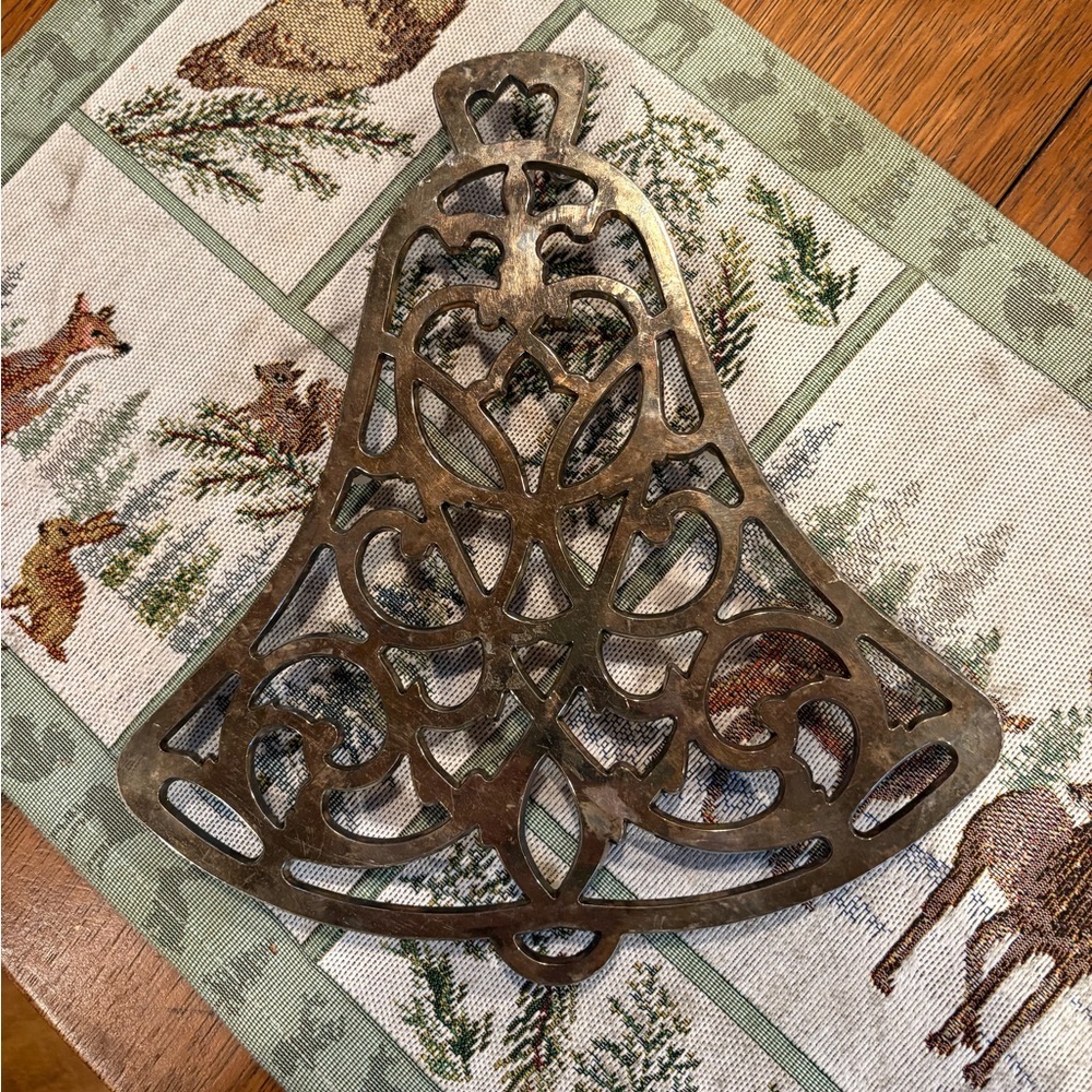 vintage silver-plated Christmas bell trivet.